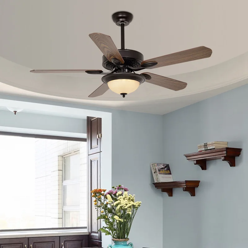 Modern Ceiling Indoor Fan Decorative Smart 110V-240V Remote Control Luxury Wooden Blades Led Light Ceiling Fan