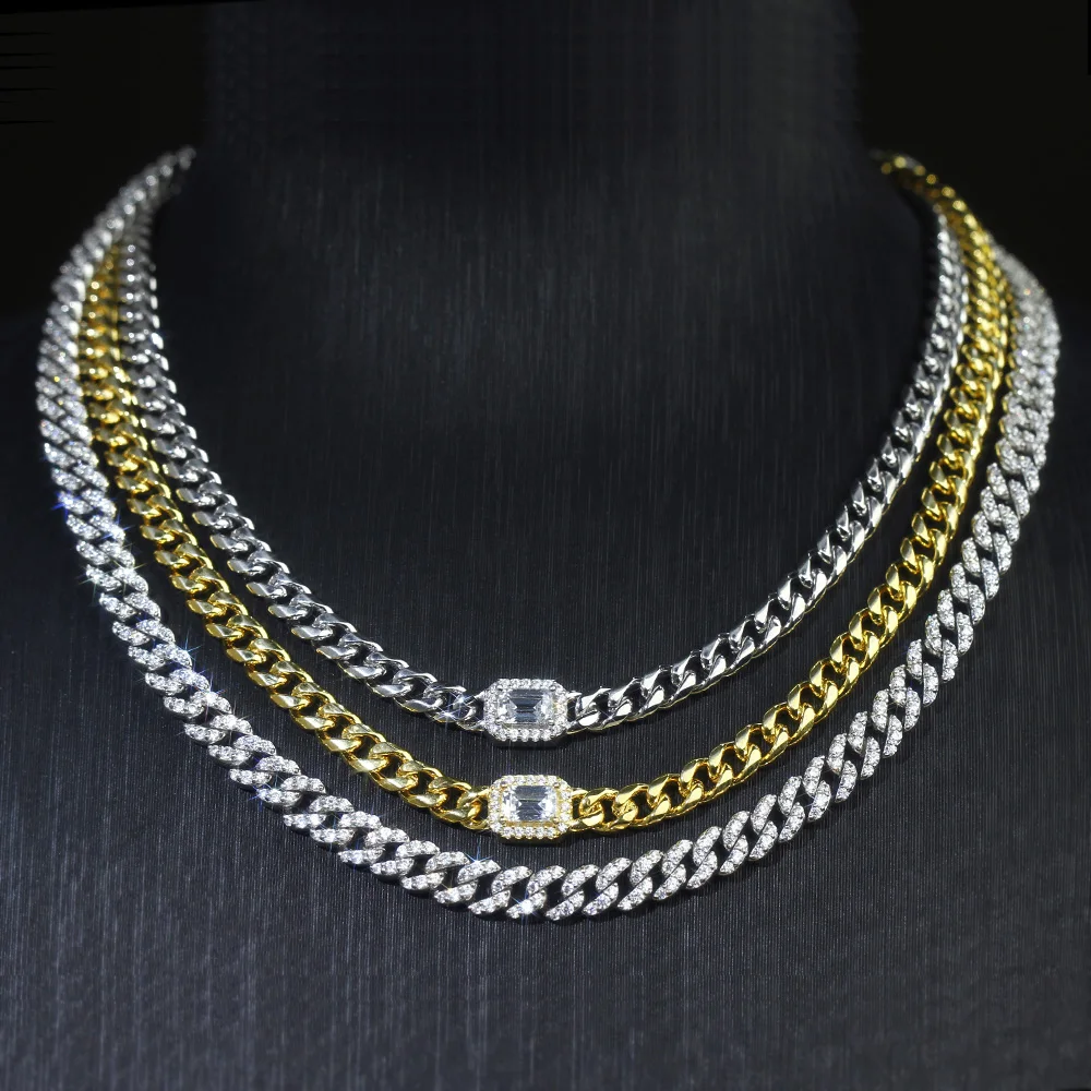 2022 new 925 gold 6mm argent pur italian iced out bling hip hop jewelry diamond moissonite cuban link chain 925 sterling silver