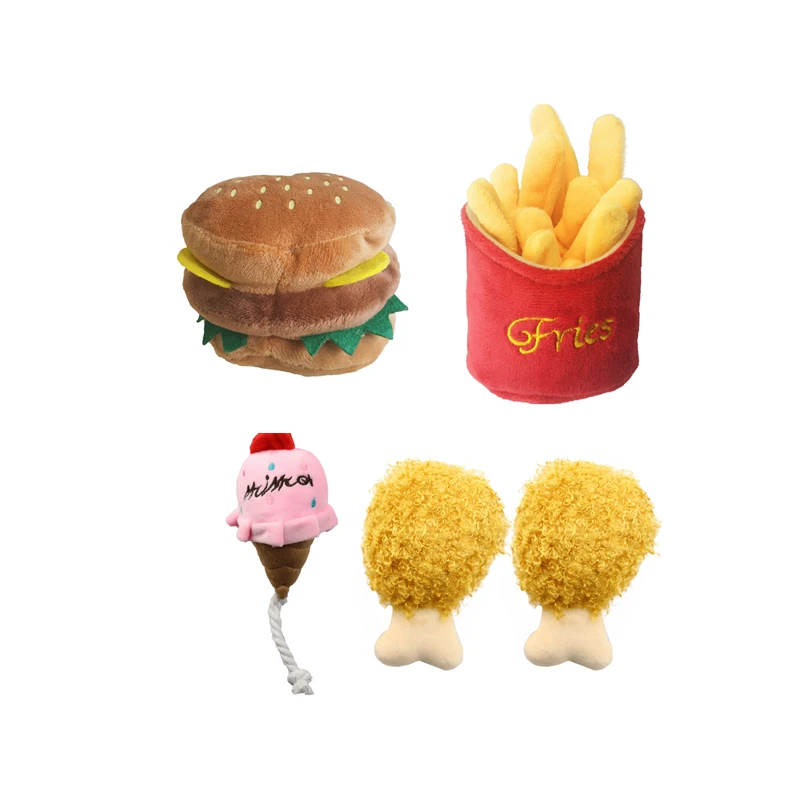 New Pet Plush Toy Simulation Hamburg Steak Ice Cream Squeaky Food Dog Toy