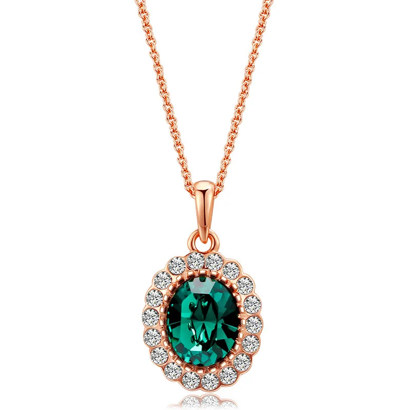 On Sale Wholesale  Luxury Antique Emerald Jade Green crystal Zircon stainless steel necklace jewelry for women banquet