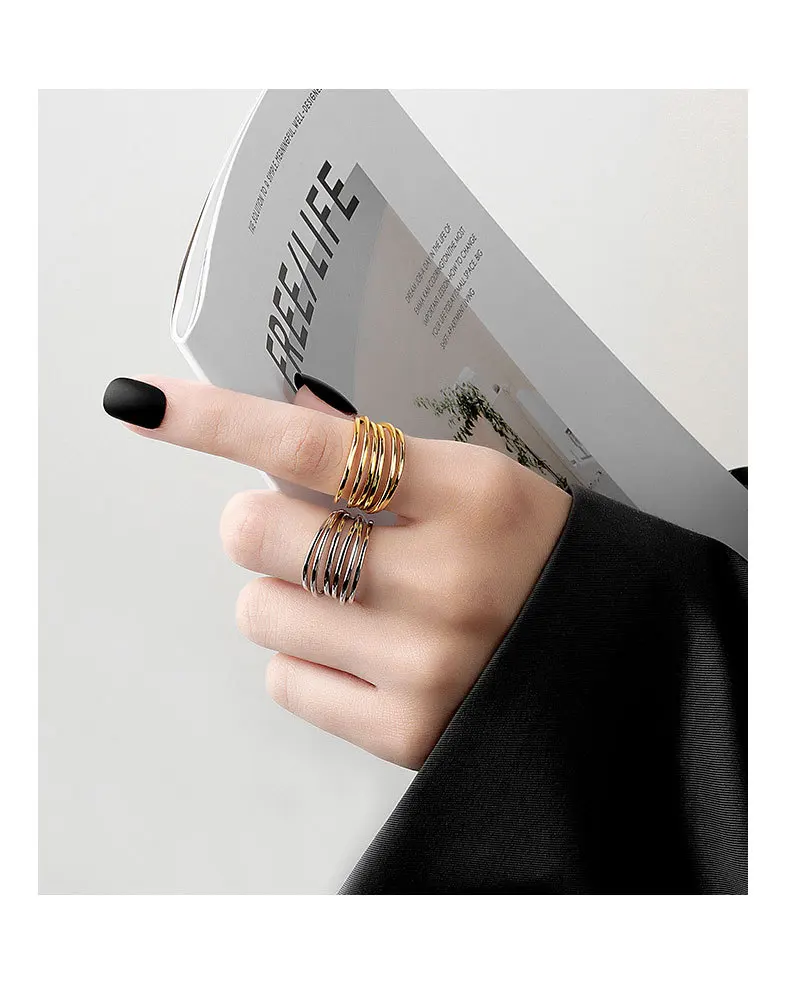 New Stainless Steel Multilayer Irregular Thin Rng Opening Index Finger Ring For Women Customized Titanium Steel Ring