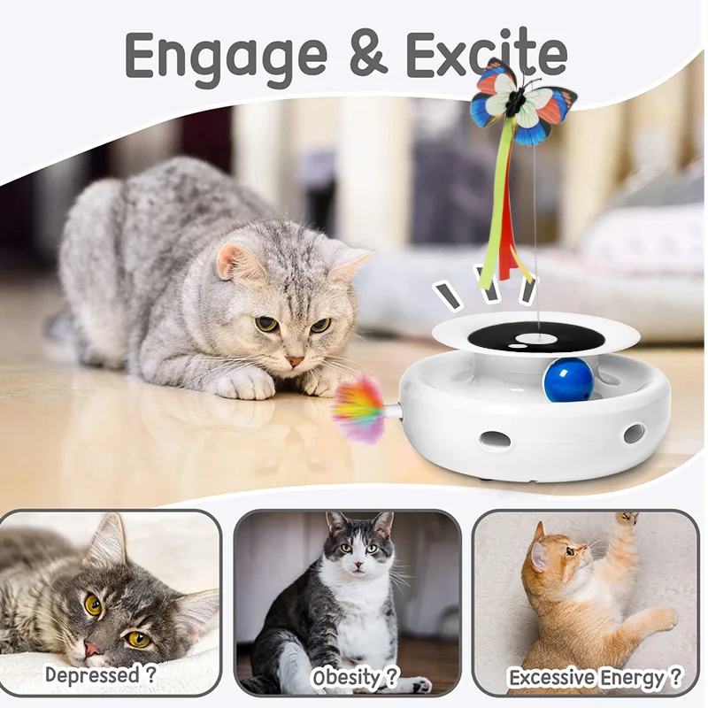 Wholesale 2022 360 Rotating Smart Ball Pet Teaser With Feather Multi-color Butterfly Interactive Cat Toys