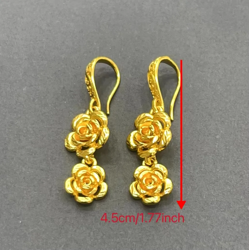 High Quality Retro Indian Jewelry Embossed Charm Double Flower Dainty Hoop Hooks Drop Earrings Cheap Accessories For Women