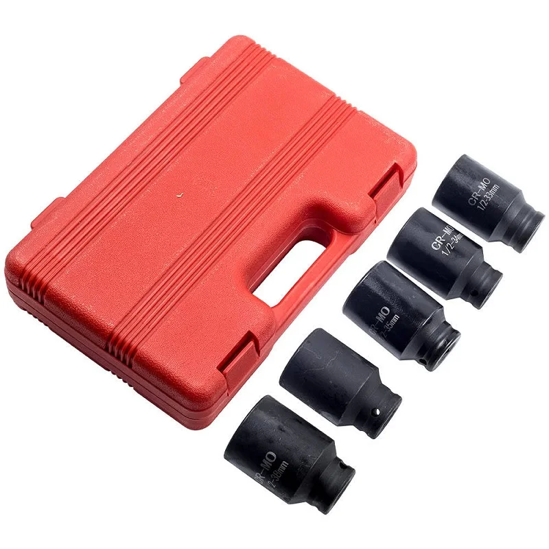 5pcs 1/2 Driver Deep Impact Socket Set Front and Rear Wheel Spindle Axle Nut Removal Tool