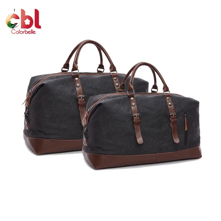 
Wholesale duffel tote shoulder bag large capacity canvas travel bag PU vintage leather travel bags luggage 