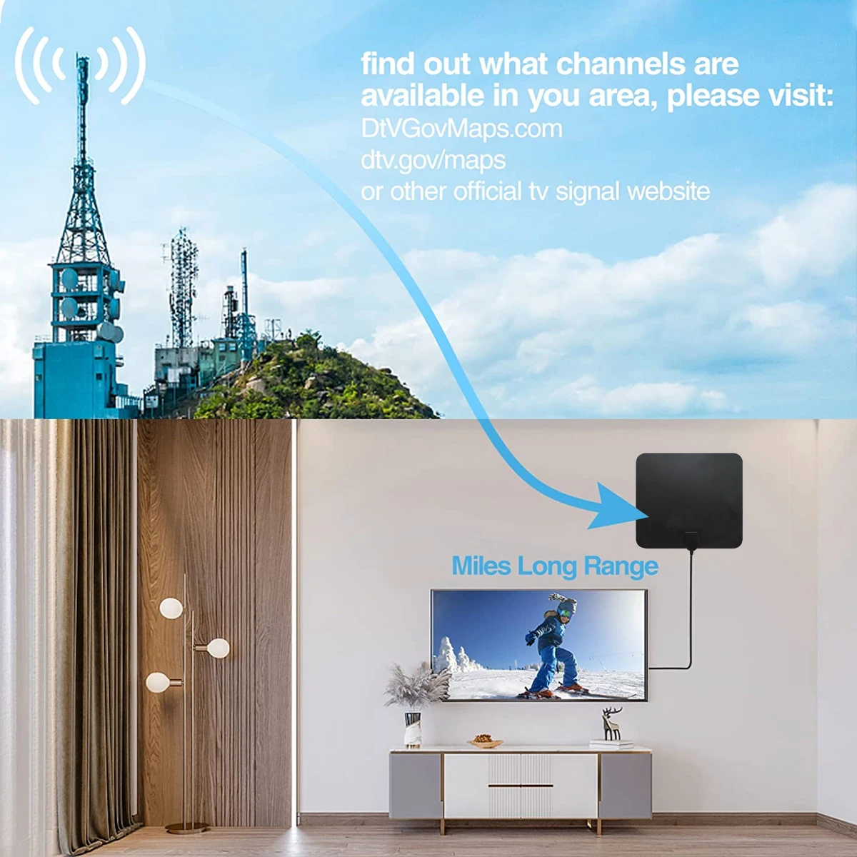 hdtv antenna indoor digital tv antenna 50 miles range freeview uhf/vhf hd tv antenna with detachable amplifier