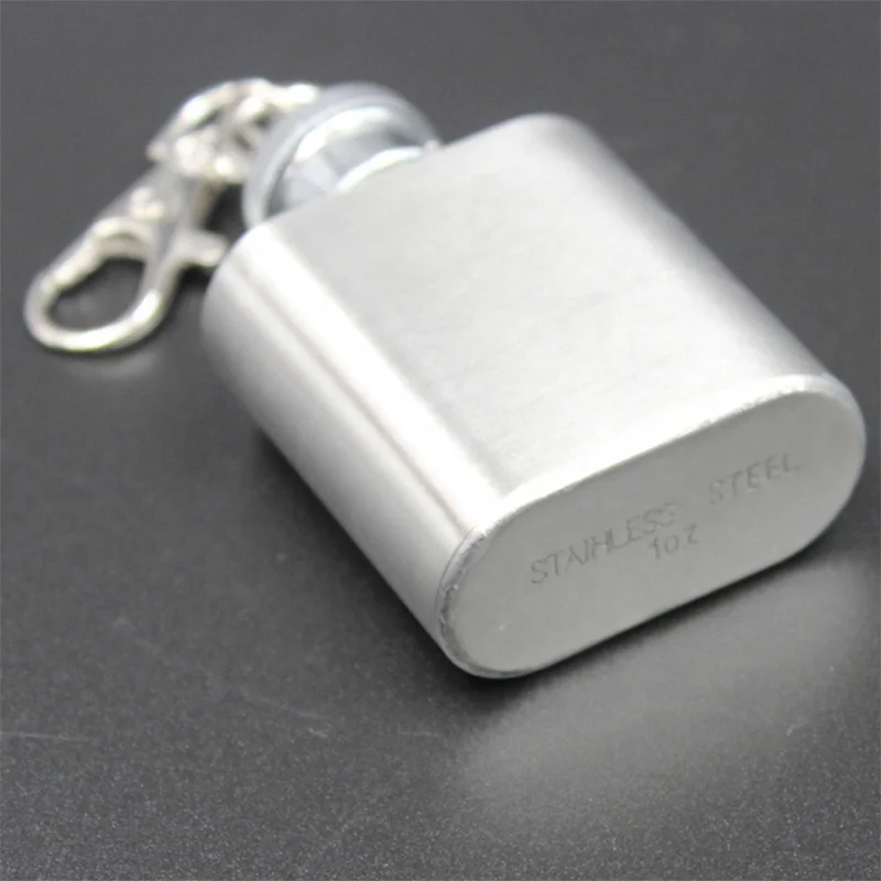 Portable 1oz Mini Stainless Steel Hip Flask Alcohol Flagon with Keychain