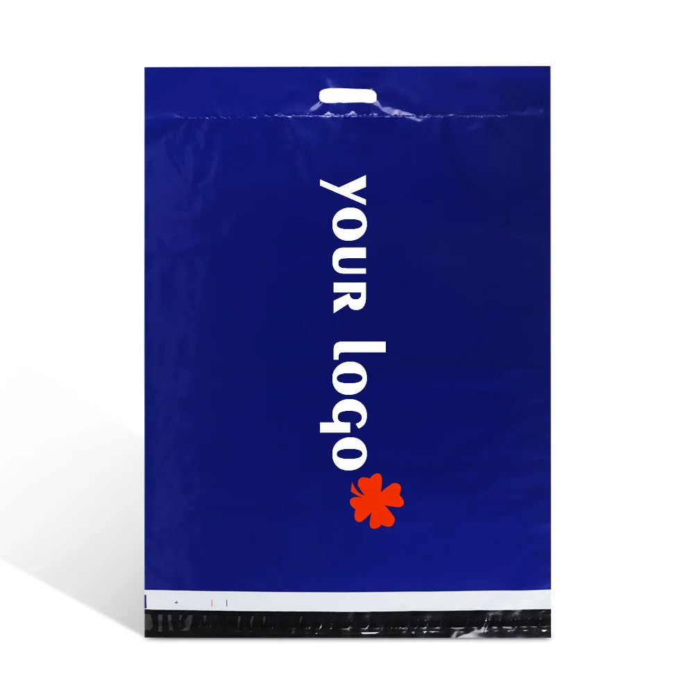 Custom Printed Post Shipping Envelope Large Blue Poly Mailers Plastic Packaging Mailing Bags With Handle