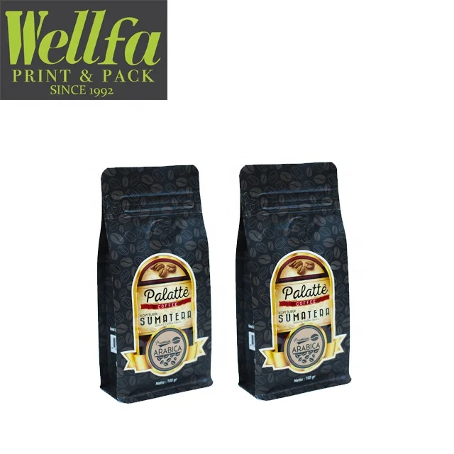 Reusable Block Bottom and Four Side Seal Coffee Bags with One-way Valve