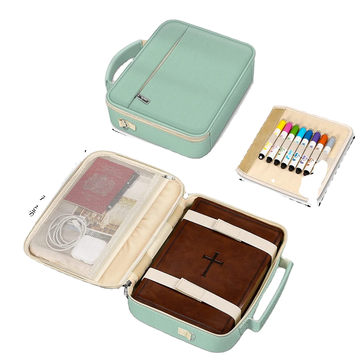 Free Sample Customized Wholesale Large Bible Covers Christian Art Gifts Carrying Book Case Church Bag with Pen Slots and