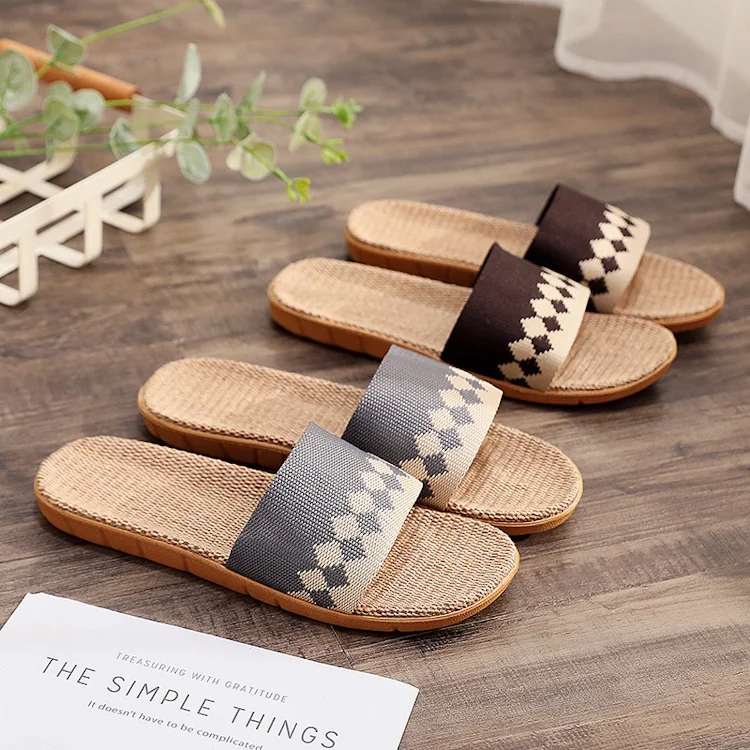 Indoor home light weight breathable 35-40 size summer flax slippers for women linen
