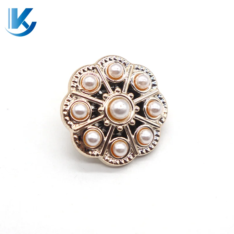 KY Factory Wholesale High Quality Decorative Flowers Sewing Button Gold Pearl Shank Buttons For garment buttons