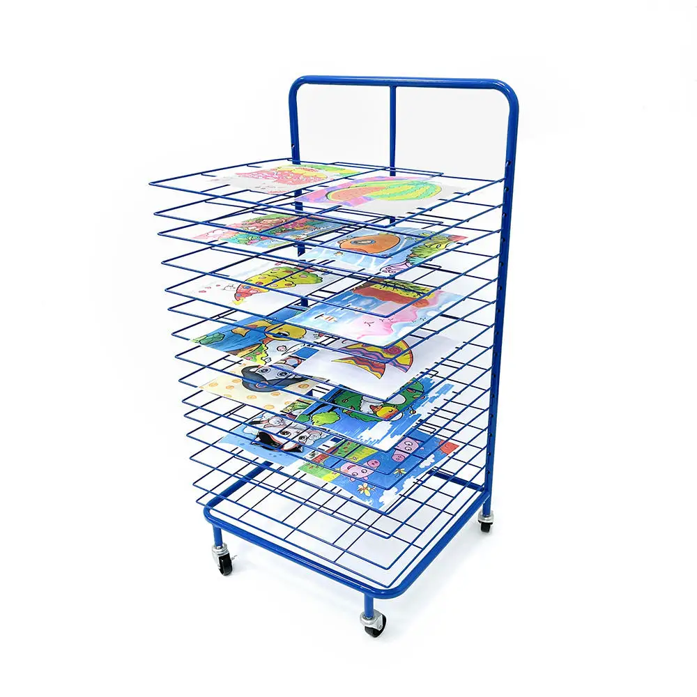 Kindergarten 15 Removable Shelves Metal Wire Art Drying Display Stand Paint Drying Rack for Classroom