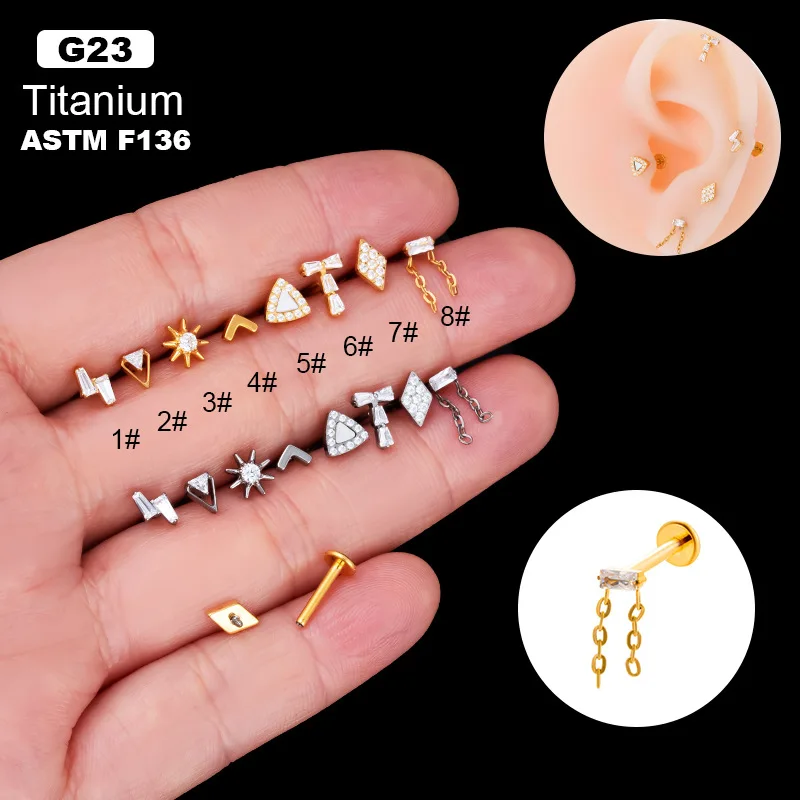 YW G23 ASTM F136 Titanium Internally Threaded Sun Top Piercing Body Jewelry Labret Stud Helix Conch Lobe Piercings Jewelry