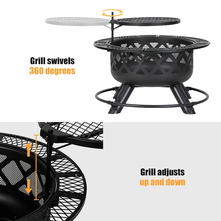 32in Steel Outdoor Fire Pit Wood Burning bbq Fire Pit Portable Fire Pit With Removable Cooking Grill