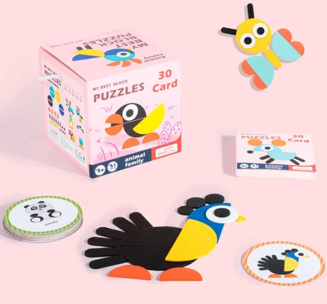 Kids DIY Geometric puzzle toys Fun creative wooden animal puzzle