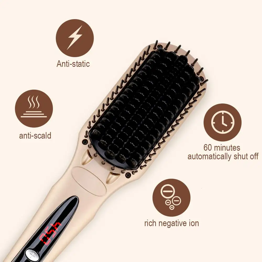 Amazon good review oxygen ionic hair brush straightener with dual 100-240V 50W and 16 heat settings for short and long hair type