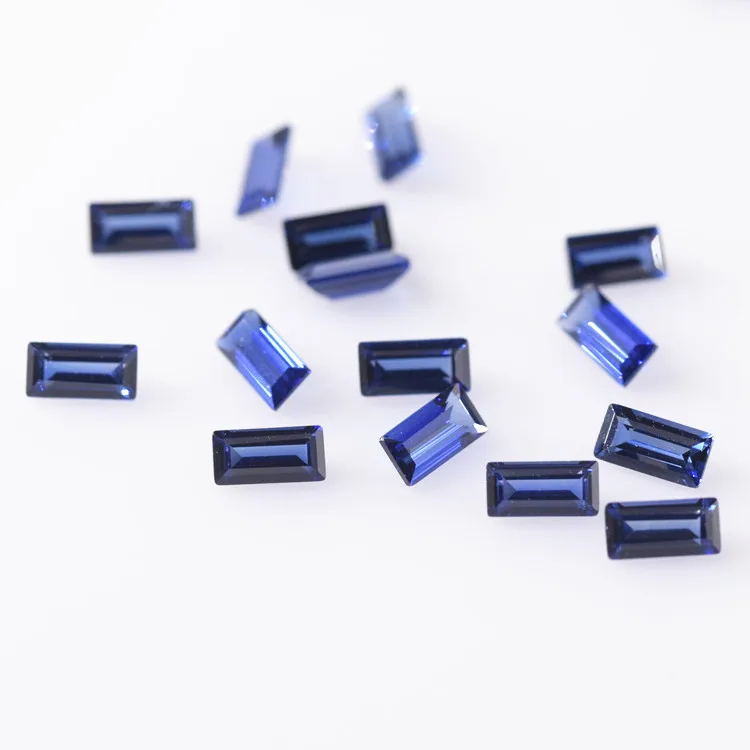 Hot sale 5A Rectangle Baguette Shape Synthetic 34# Corundum Gems Loose Sapphire Blue Gemstone