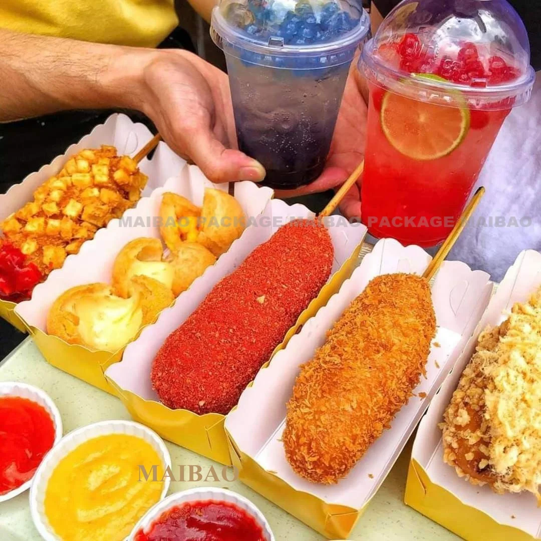 Folding Recyclable Bio Greaseproof Kraft Paper Hot Dog Serving Trays With Open Design Hot Dog Containers