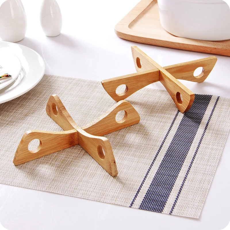 Bamboo Trivet Heat Resistant Bamboo Mat with Collapsible Cross Compact Design Non-Slip Multi-Purpose Solid Wood Pot Holder mat