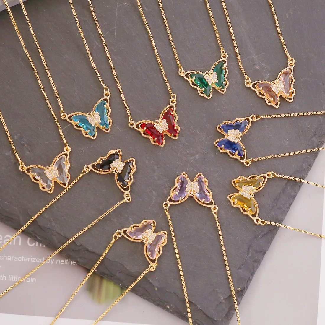 IVIAPRO Fashion Butterfly Jewelry 18K Gold Plated Zircon Necklace Pretty Colorful Butterfly Pendant Necklace