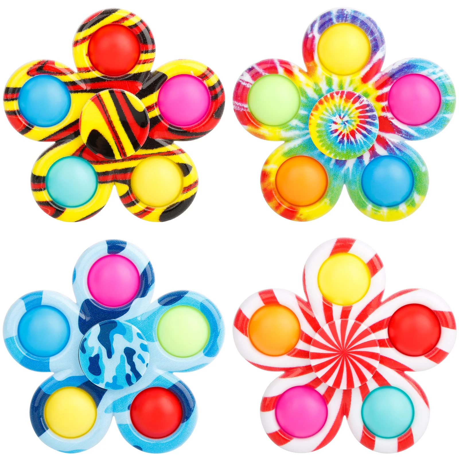 2021 Hot New Party Favor Bulk Pack Toys Fidget Sensory Spinning Toys Stress Relief for Kids Tie-Dye Pop Pop Bubble Spinner Set