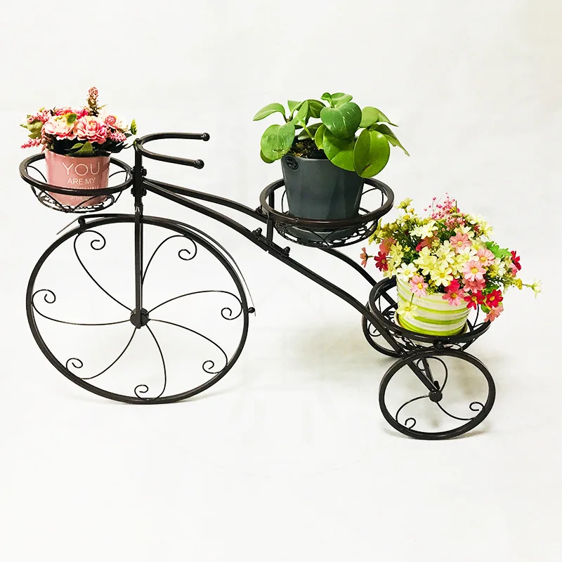 Creative Bicycle Styling Promotion Nordic Style Wrought Iron Bicycle Flower Rack Metal Floor Flowerpot Rack Outdoor Plant Stand