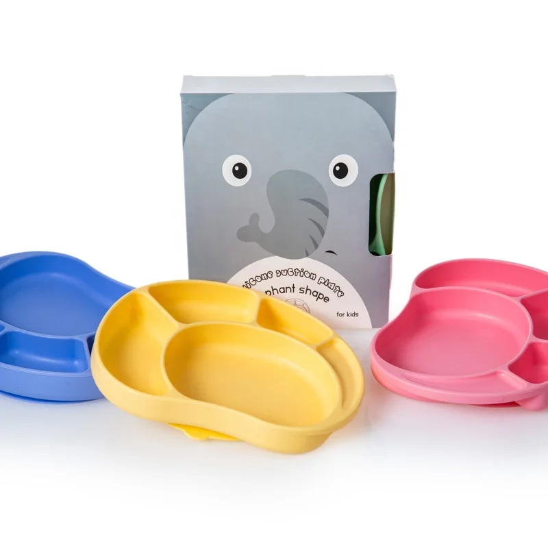  cheap custom eco friendly hot kids dining silicone baby suction divided plates for dishwasher and microwave