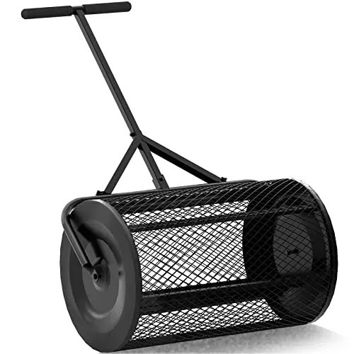 Compost Spreader Roller Manual Fertilizer Spreader Planting Seeding Durable Metal Mesh Spreader for Lawn and Garden Care Manure