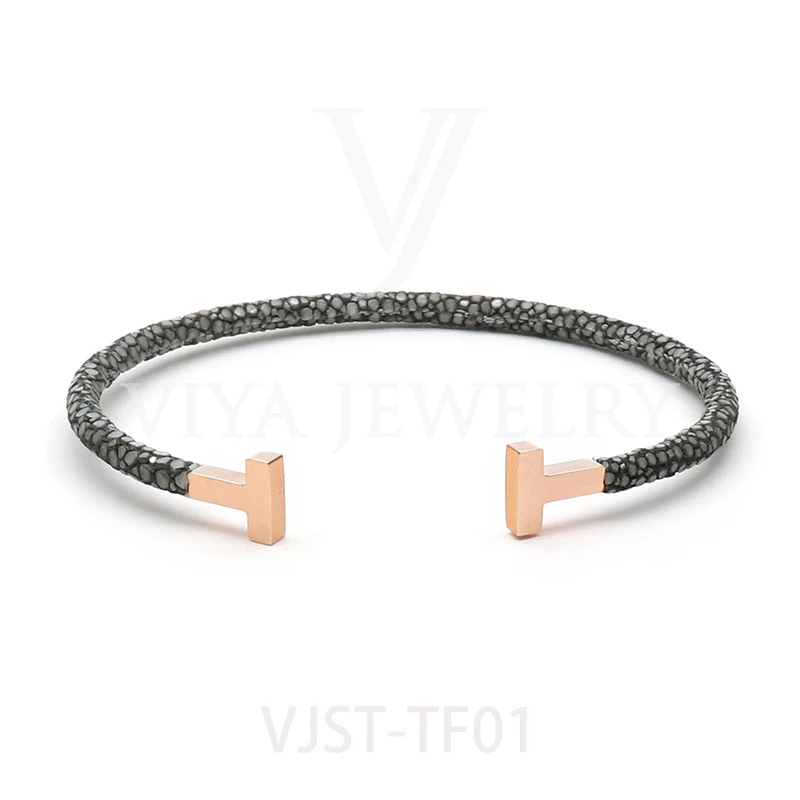 Fine jewelry joyas de acero inoxidable al por mayor pulseras de cuero para hombre genuine stingray exotic leather bracelet