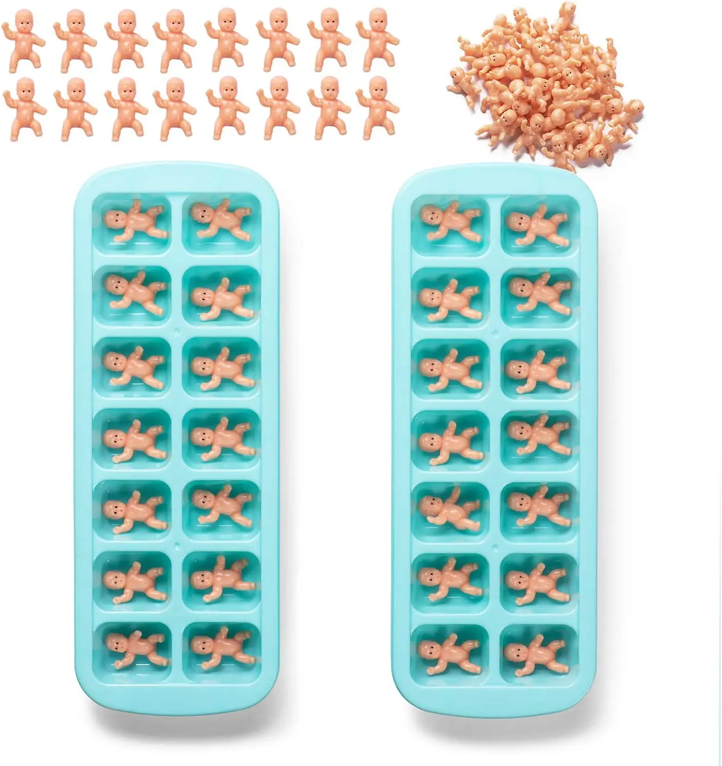 2 Ice Cube Trays and 36 1.2 Inch Tiny Plastic Babies for Baby Shower Ice Cube Games My Water Broke Baby Shower Game (Latin)