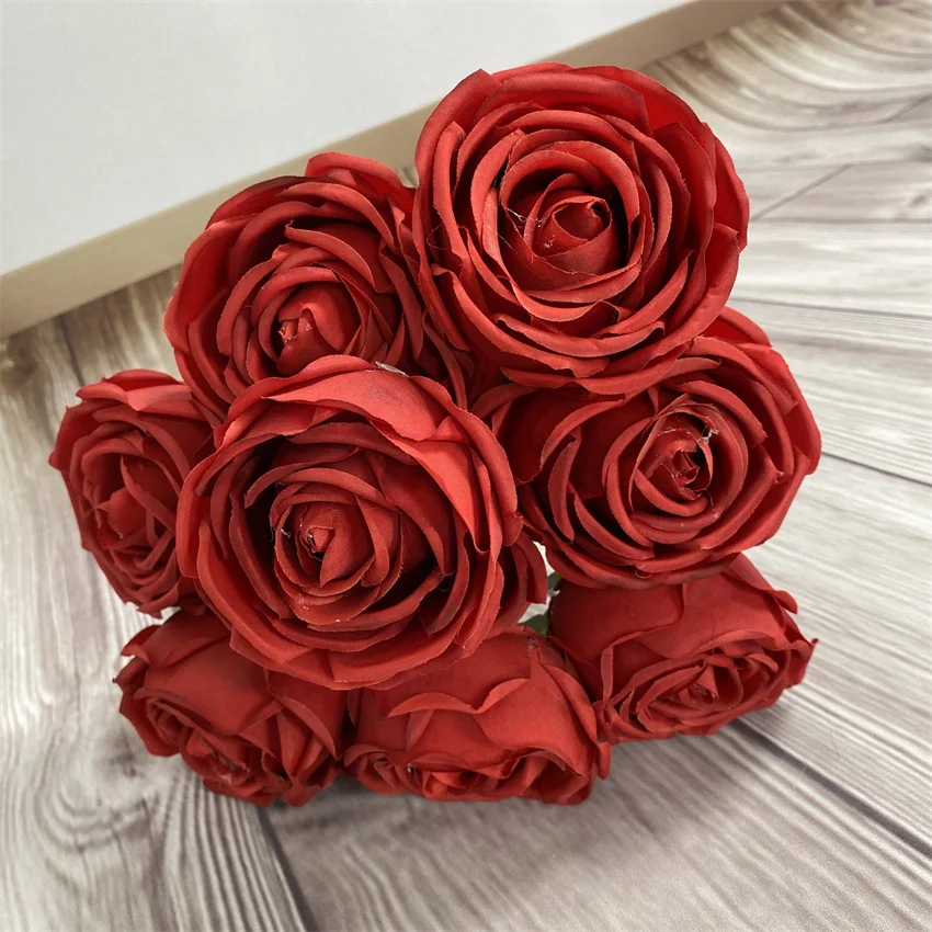 QSLH-F470 artificial flowers 9 heads royal sik rose flowers artificial rose bouquets for wedding and home decoration