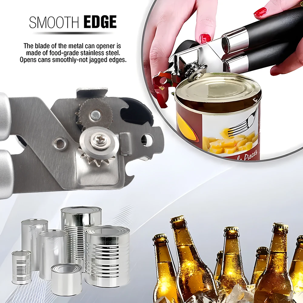 Handheld Strong Heavy Duty stainless steel can opener manual with Multifunctional Bottle Opener