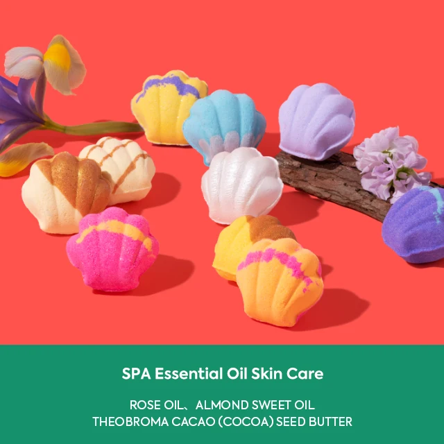 Seashell Christmas Kids Bath Salt Ball Packaging Bath Bombs Powder Gift Set Organic Salt Bath Bombs With Flowers