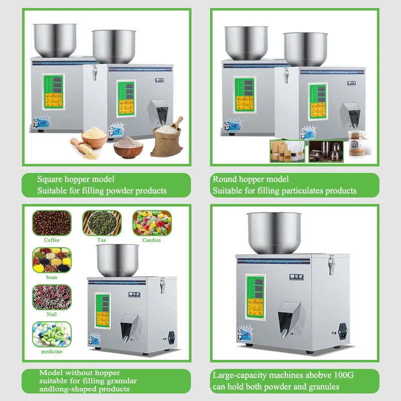 1-100g Semi Automatic Capsules Bottle Bag Powder Filler Tea Seeds Grains Powder Glitter Weighing Powder Filling Machine
