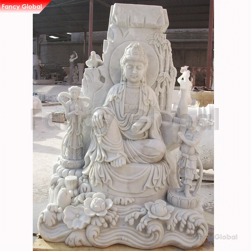 Life Size Large Buddha 2m White Stone Marble Guanyin Kwan Yin Statue For Decoration