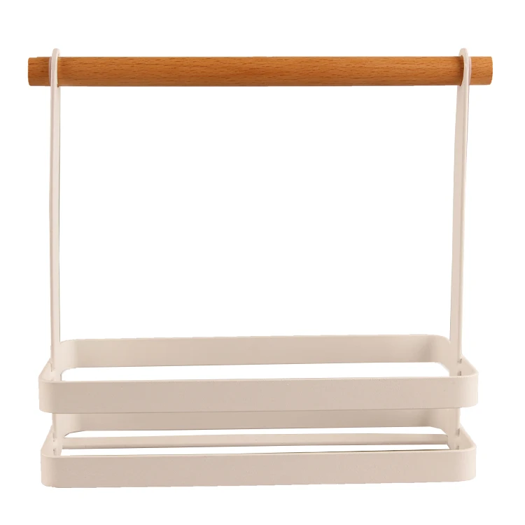 21New Product Portable Square Steel Metal Iron Fruits Basket Storage With Wood Handle