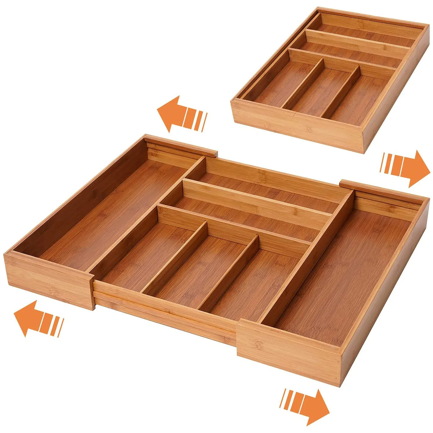 Bamboo Silverware Drawer Organizer Kitchen, Expandable Utensil Holder and Cutlery Tray with Divider