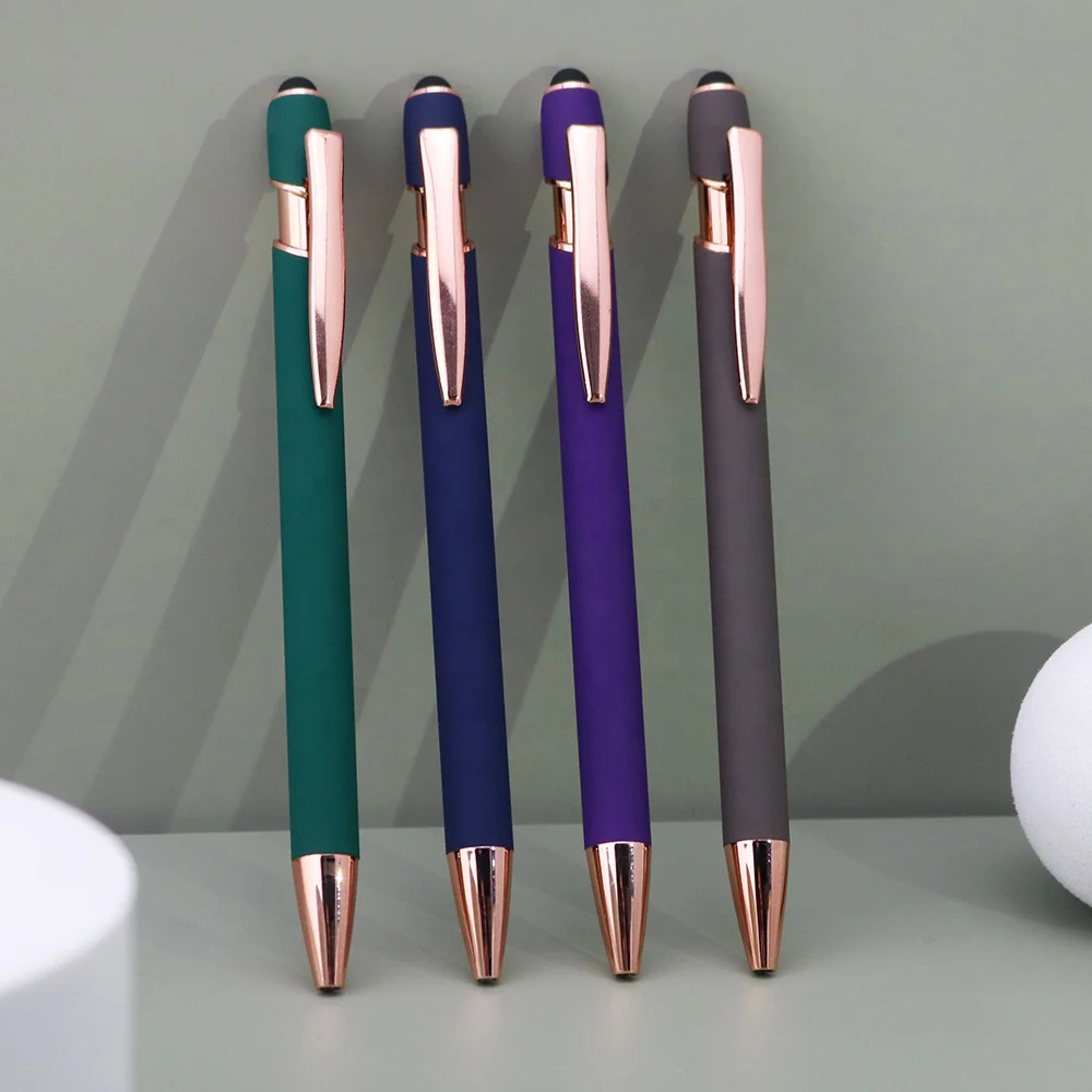 Eye-catching promotional pen custom logo ballpoint pen stylus rose gold metal pens with custom logo promotional