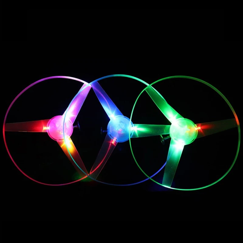 Светодиодное освещение летающий диск пропеллер вертолетные игрушки тянущие веревки летающие тарелки НЛО вращающийся Топ игрушка для улицы