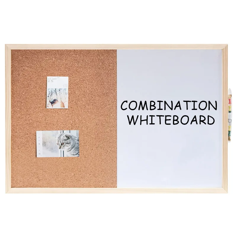 Magnetic Wooden Framed Half Cork Bulletin Board Half Whiteboard Combination Board For Hang Wall