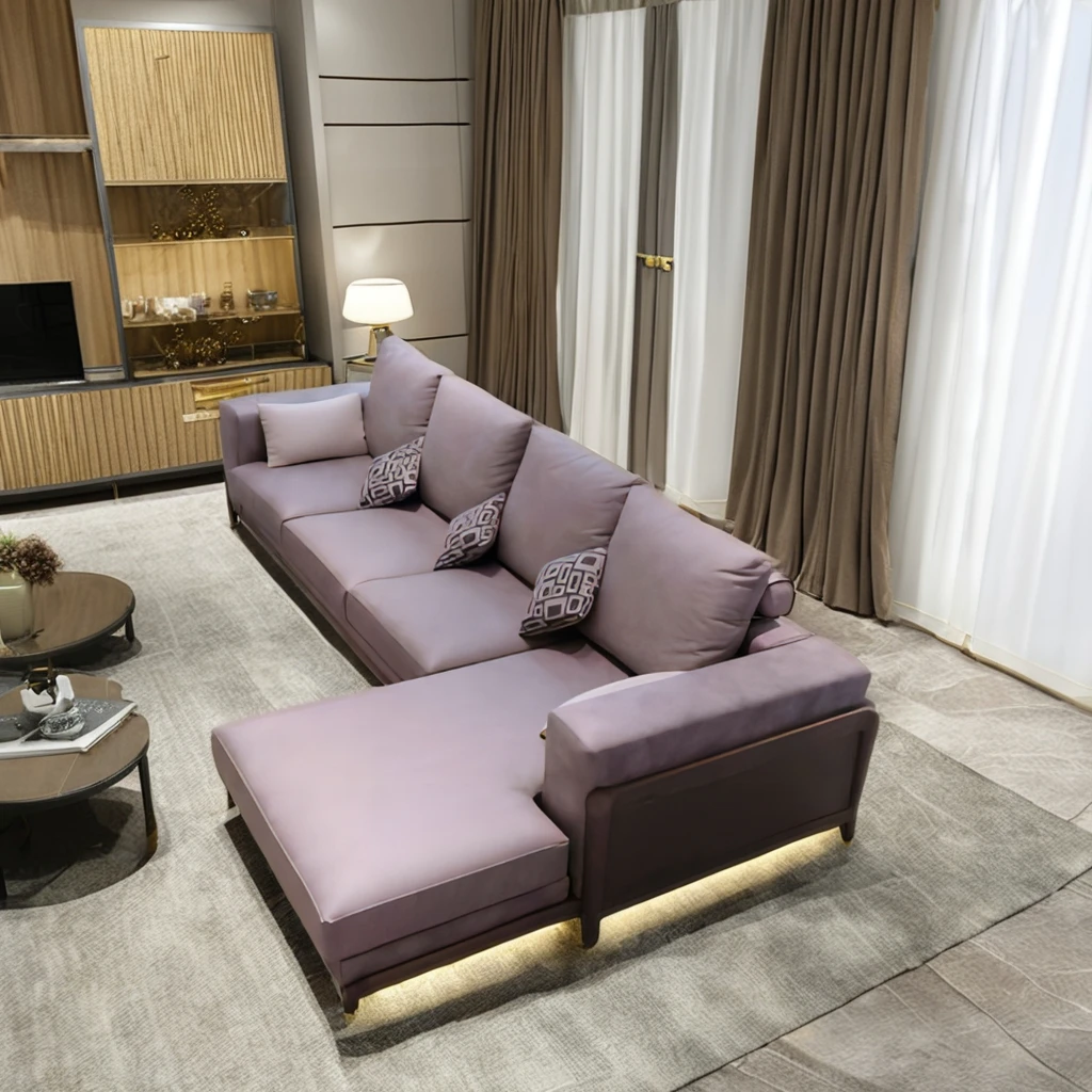 Huahe HK16031 Living Room Furniture Set ISOLA Simple Modern Italian Solid Wood Corner Sofa & Concubine Bed Durable Stylish Sofas