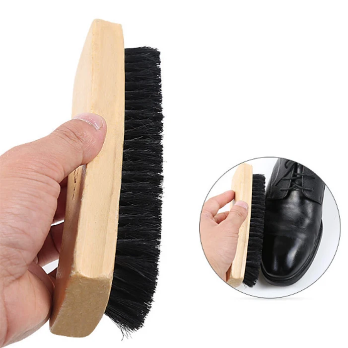 high quality square wooden handle horse hair shoe brush