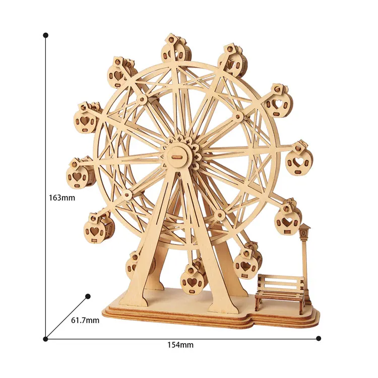 Robotime Custom Adult Children 3D DIY Jigsaw Game Assembly Model Educational Toy Ferris Wheel 3D Wooden Puzzle Wood Craft