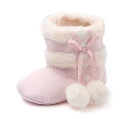 Sweet Heart Bow Knot Suede Fabric Winter Warm Baby Snow Boots