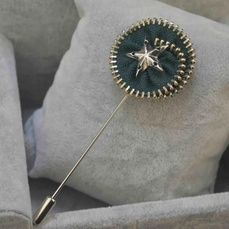 special design funny handmade zipper star flower brooch lapel pin for mens suits