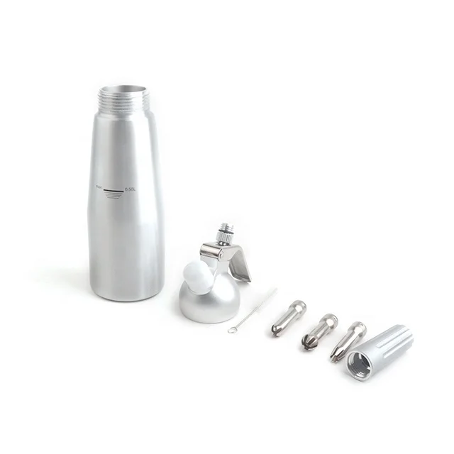 500ml Professional Cream Whipper Foamer Dessert Tool Stainless Steel Whipped Cream Dispenser with Three Nozzles for Baking