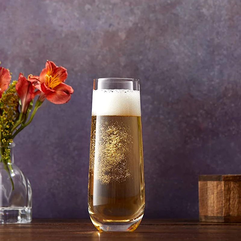 9OZ Stemless Champagne Flutes Logo Custom Drinkware Crystal Wine Glasses Stemless Champagne Flutes Glass
