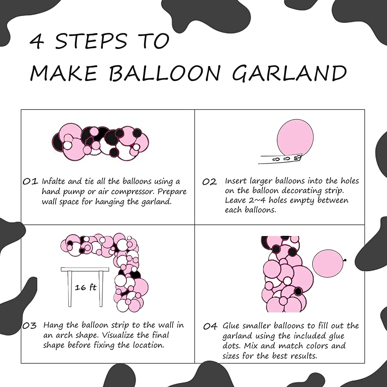 LEMON Cow Party Decorations Farm Animal Balloon Garland Kit with Cow Print Balloons for Girls Birthday Party Supplies