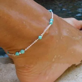 Beach anklet turquoise beads blue pentagonal star tassel anklet
